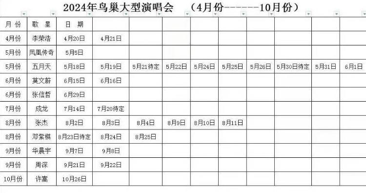 演唱会时间表